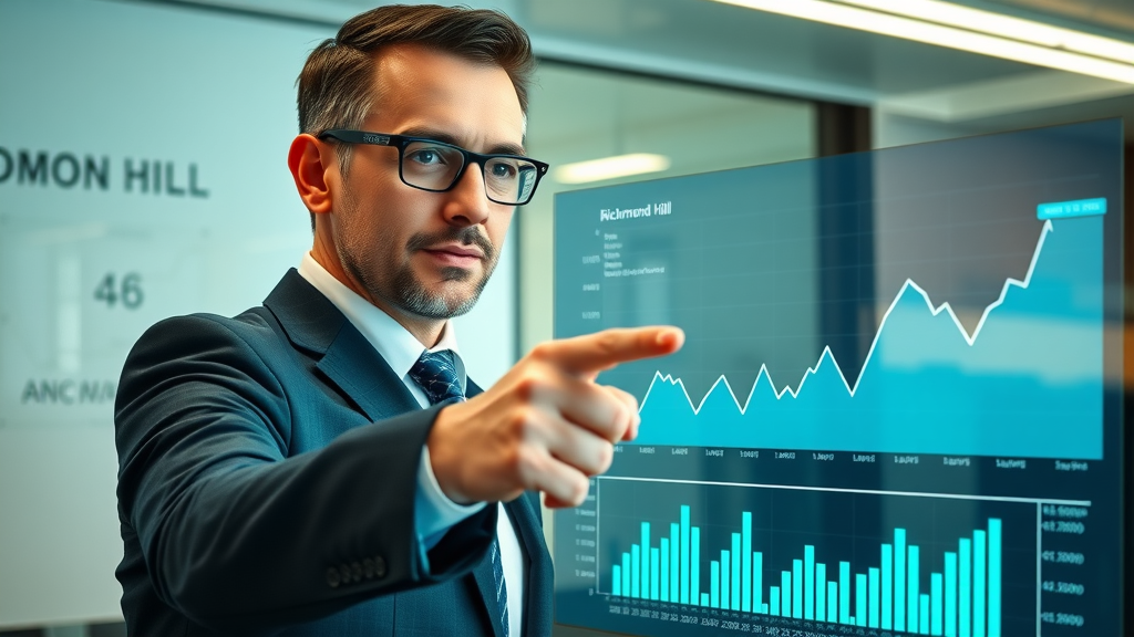 Richmond Hill business owner reviewing SEO analytics dashboard with upward trend after schema markup implementation