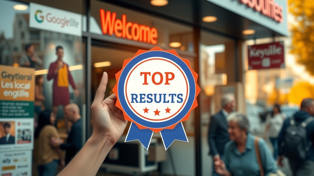 successful Richvale business storefront with top search results digital badge and high foot traffic, symbolizing seo richvale success
